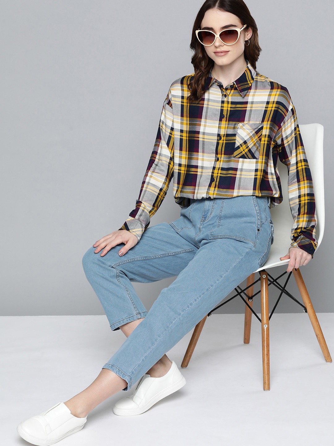 

Harvard Women Yellow Tartan Checks Checked Casual Shirt