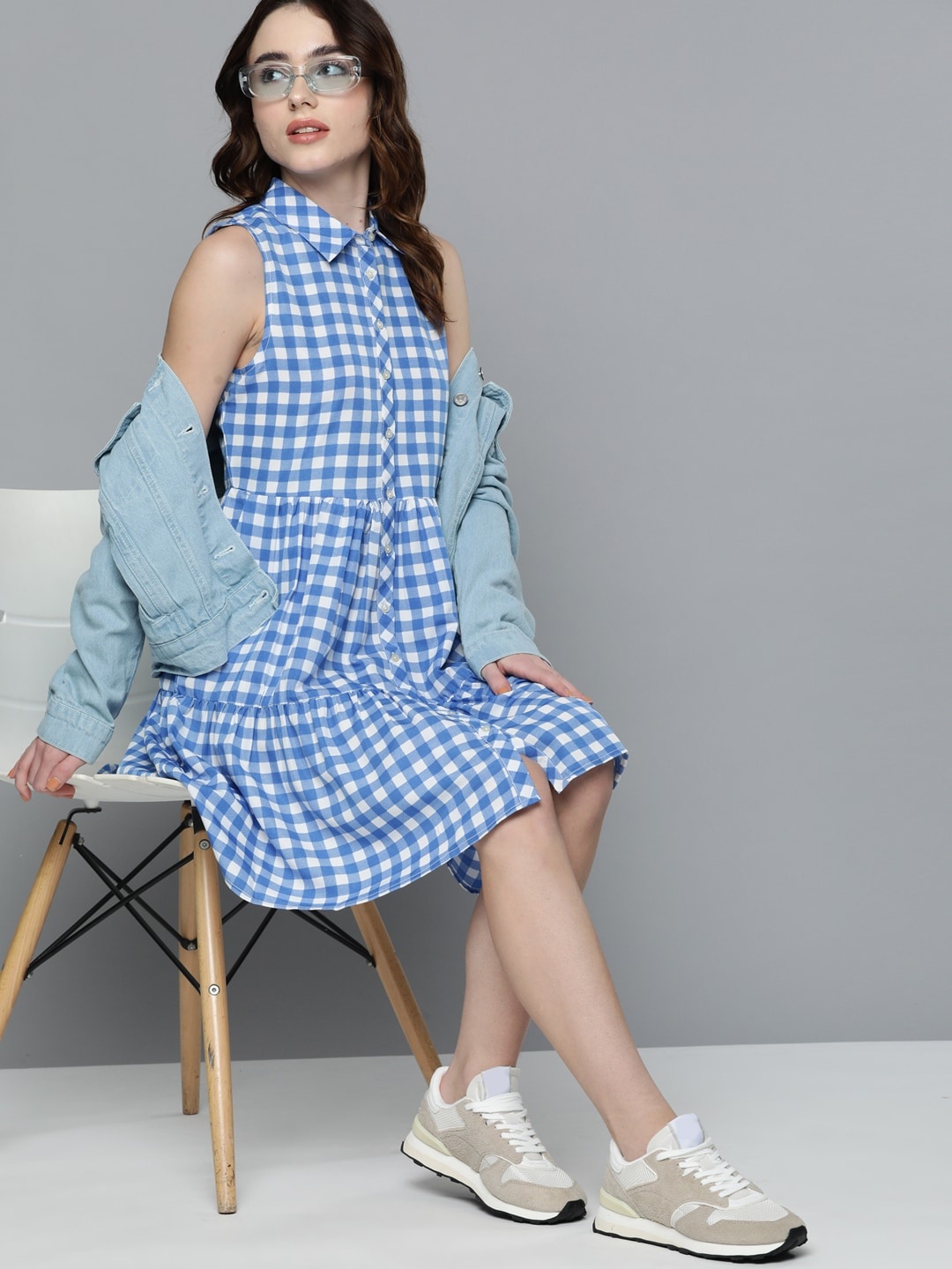 

Harvard Blue & White Checked A-Line Dress