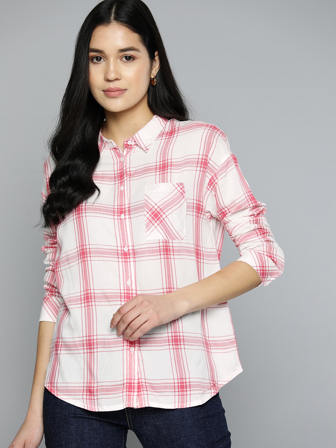 

Harvard Women Tartan Checked Casual Shirt, White