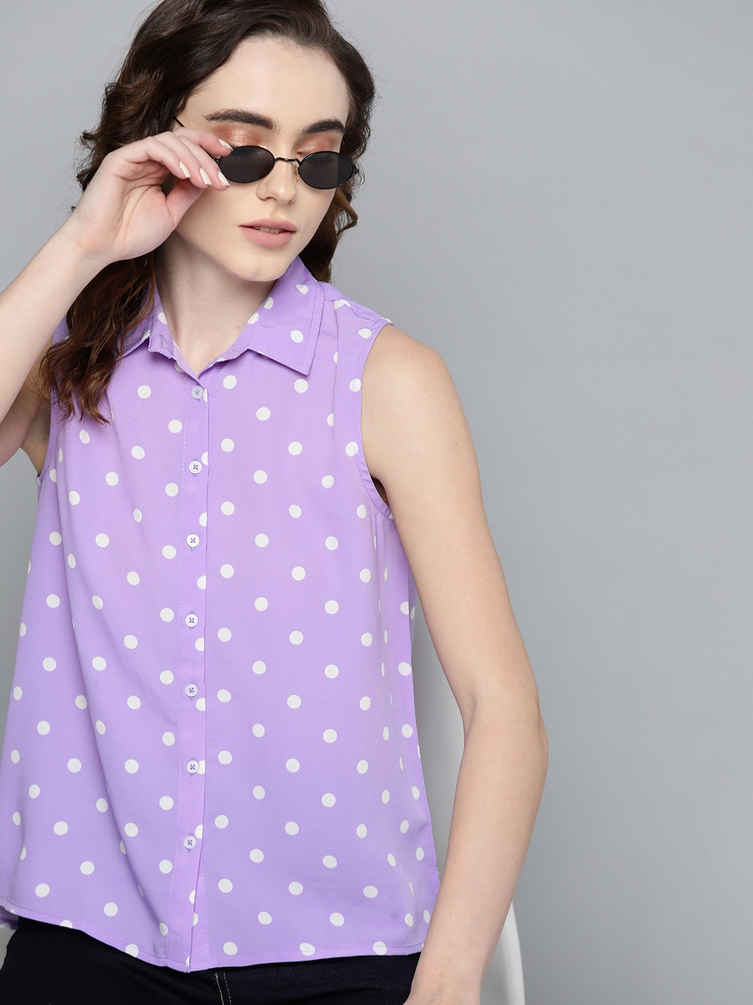 

Harvard Women Polka Dots Print Casual Shirt, Lavender
