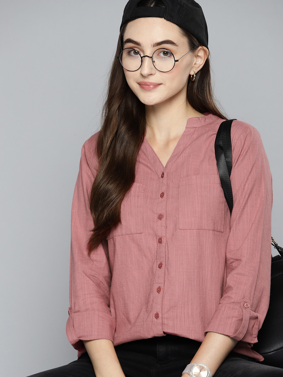 

Harvard Women Pink Pure Cotton Solid Casual Shirt