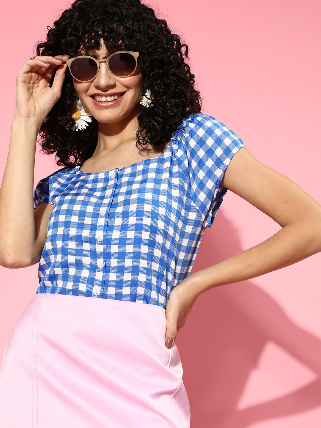 

Harvard Stylish Blue Checked Summer Gingham Top