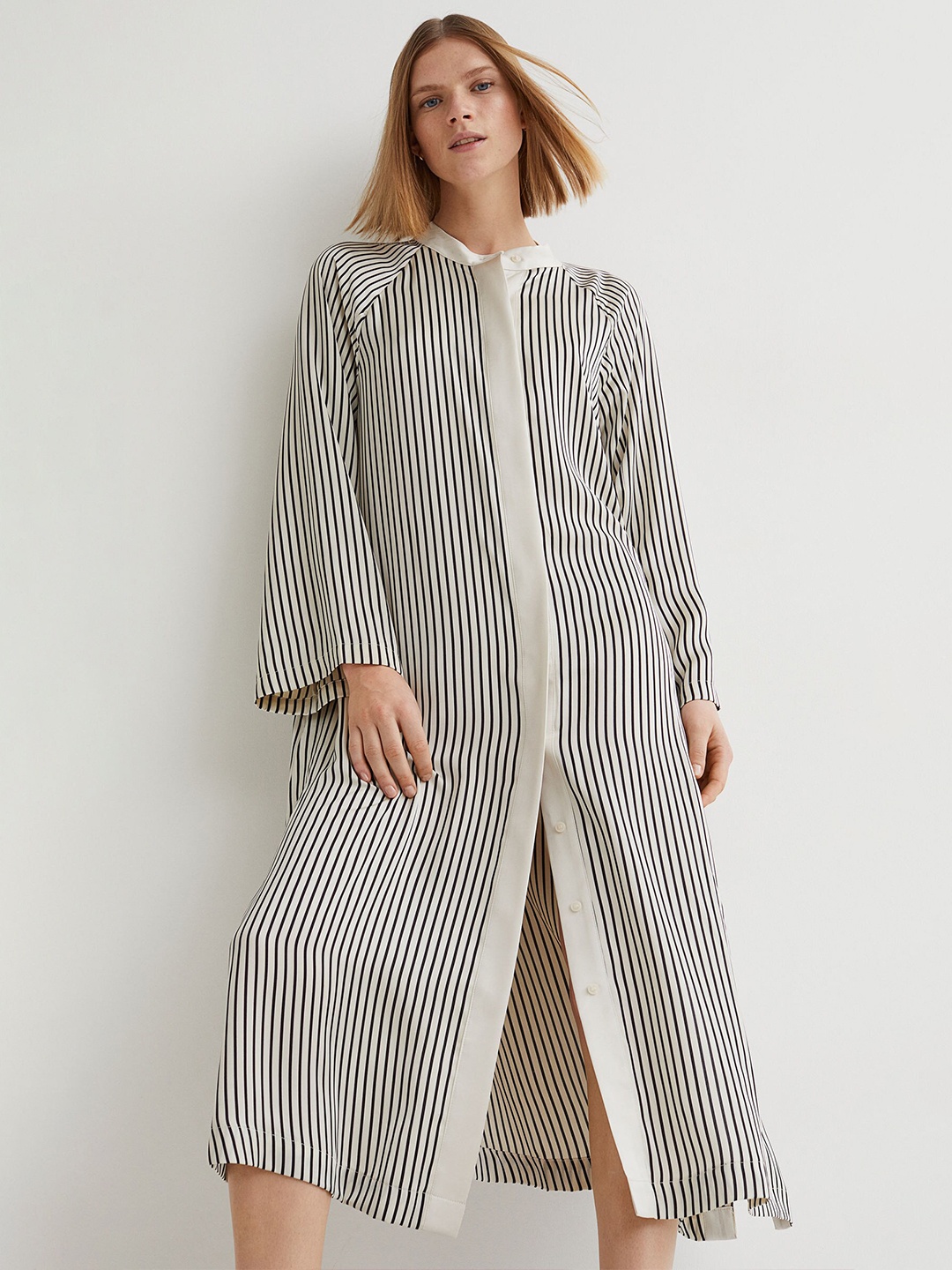 

H&M Women White Striped Tie-Detail Dress