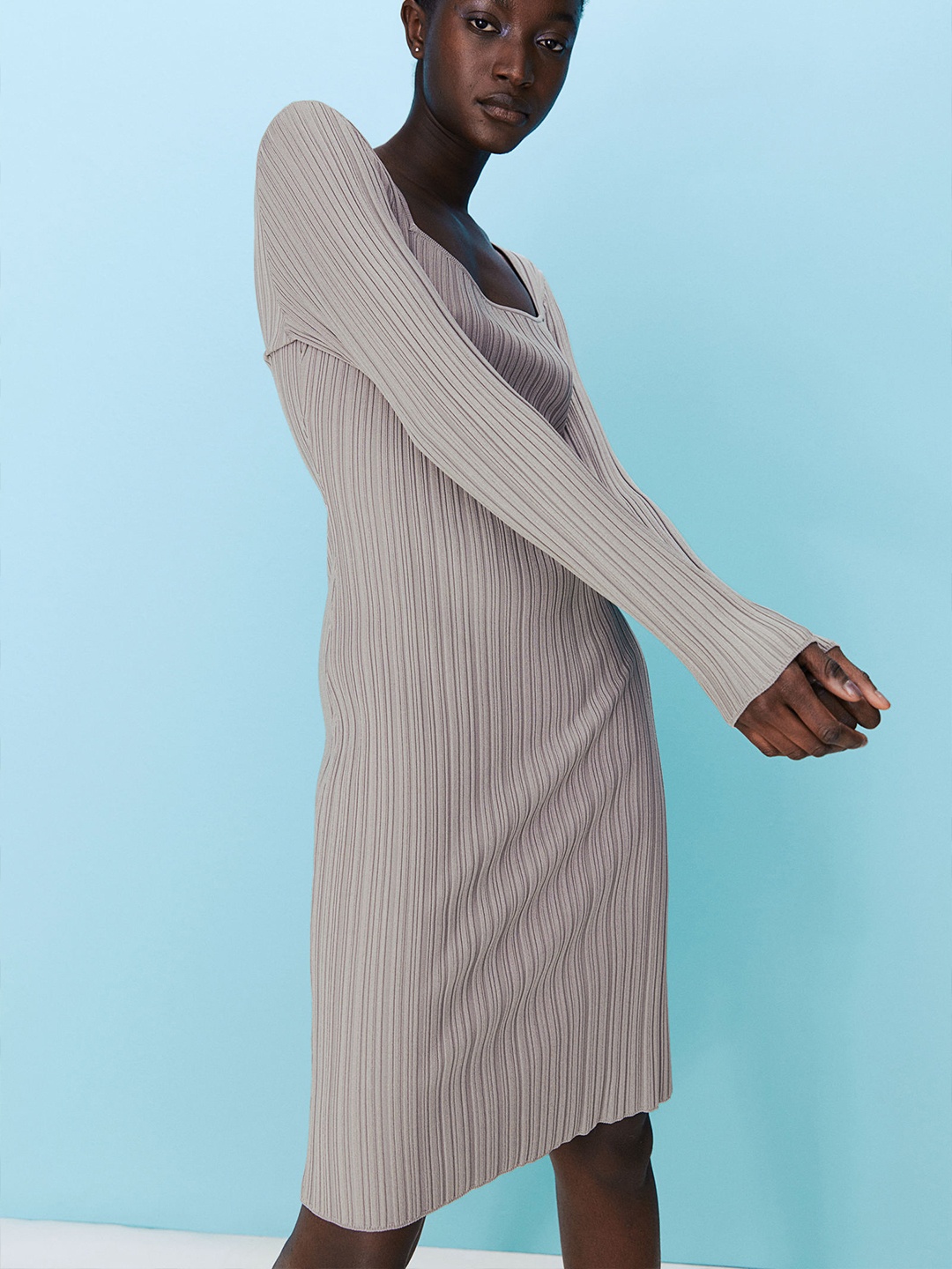 

H&M Women Grey Rib-Knit Dress