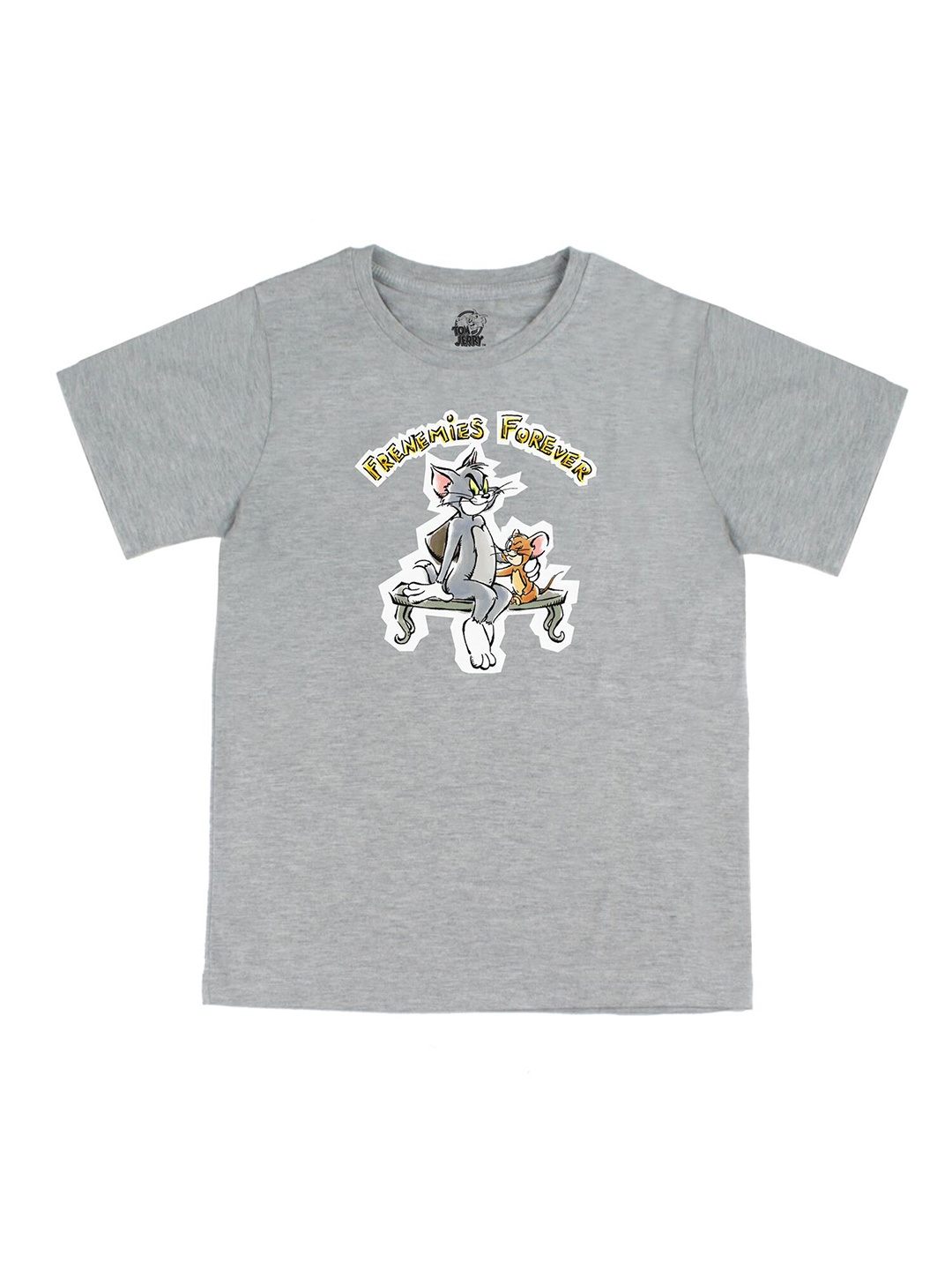

Tom & Jerry by Wear Your Mind Boys Grey & pearl blue Printed V-Neck Applique T-shirt