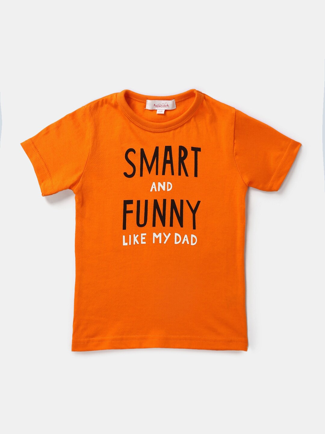 

Hopscotch Boys Orange Typography Printed Applique T-shirt