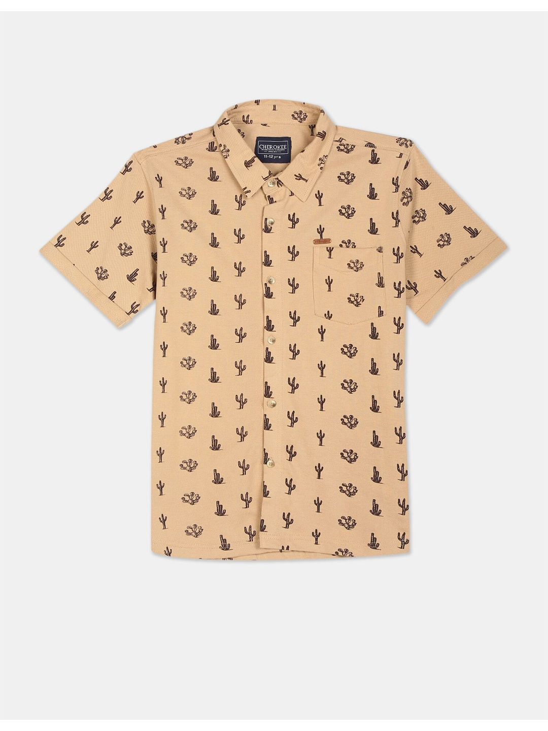 

Cherokee Boys Brown Opaque Printed Casual Shirt
