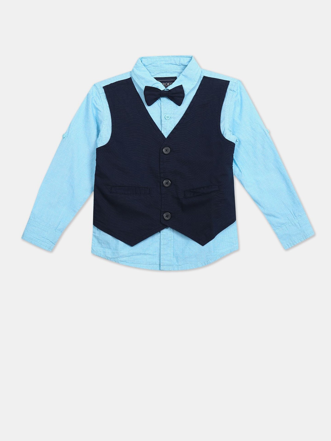 

Cherokee Boys Blue Shirt With Waist Coat And Bow