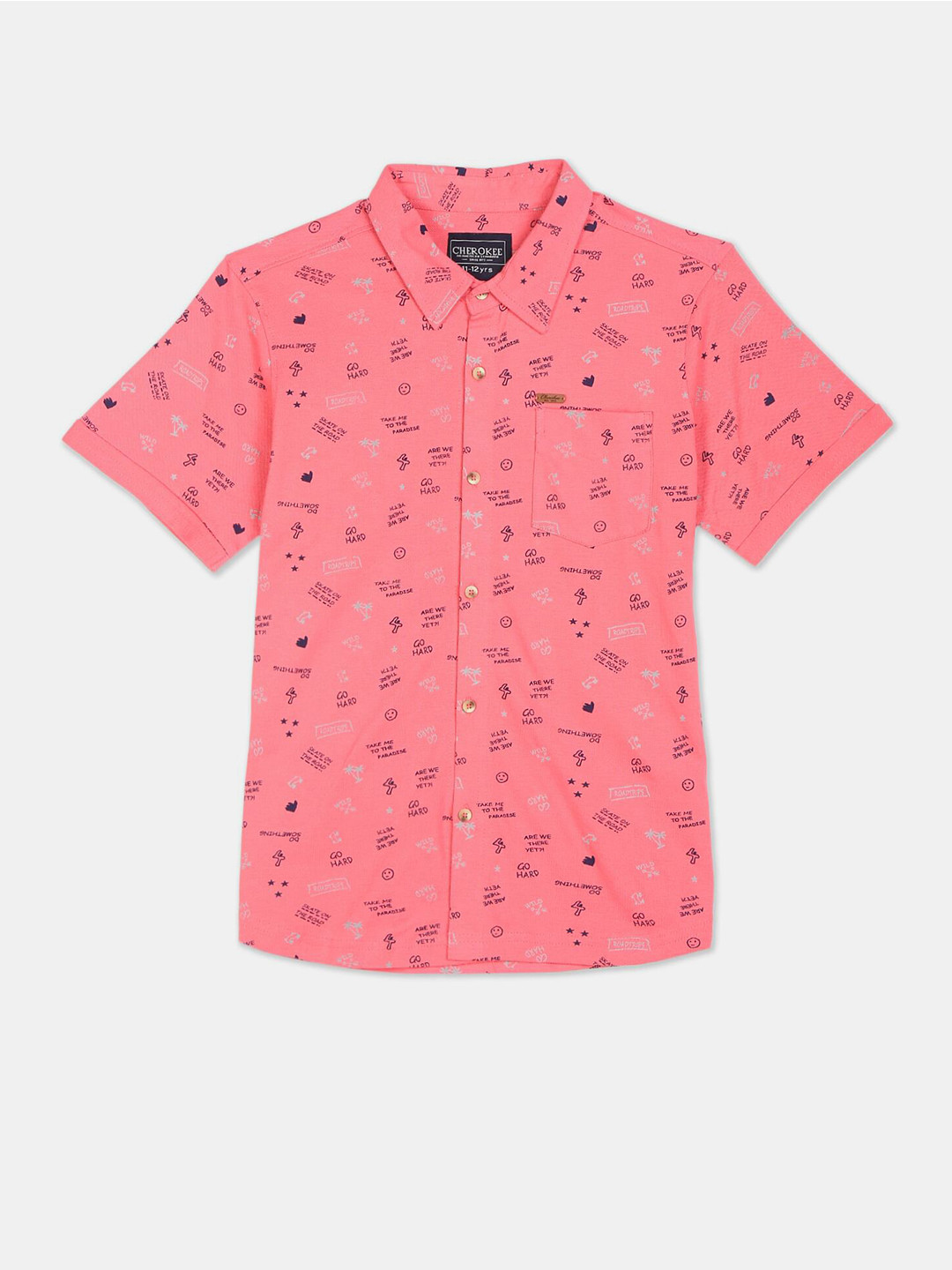 

Cherokee Boys Pink Opaque Printed Casual Shirt