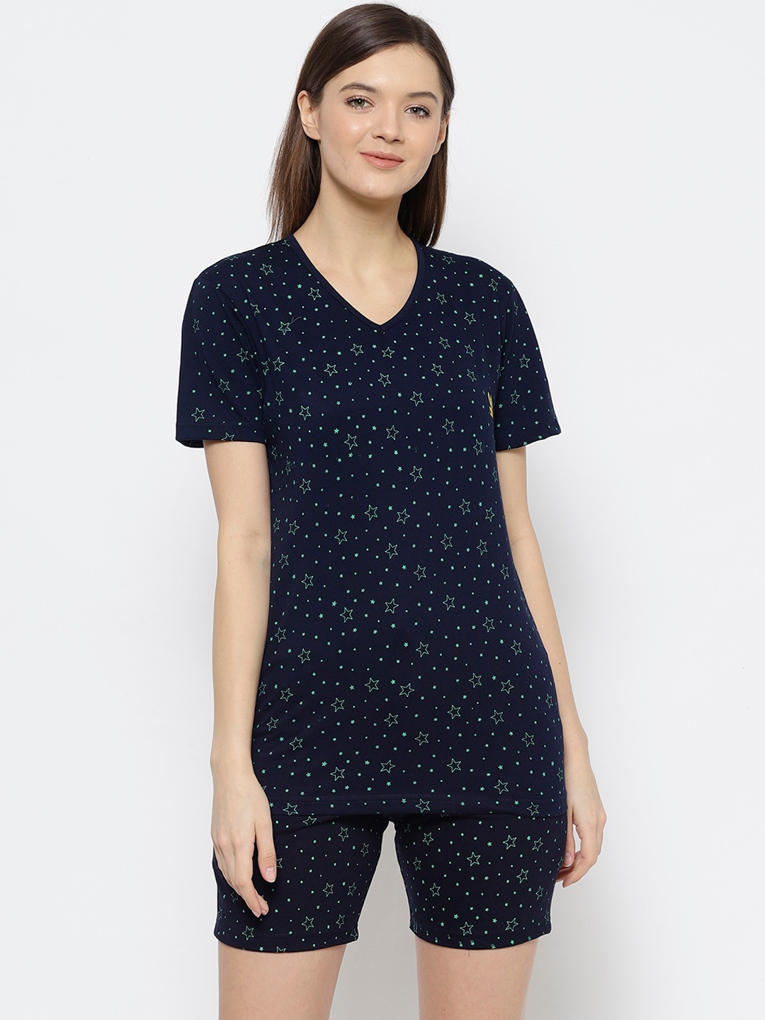 

VIMAL JONNEY Women Navy Blue Printed Night Suit
