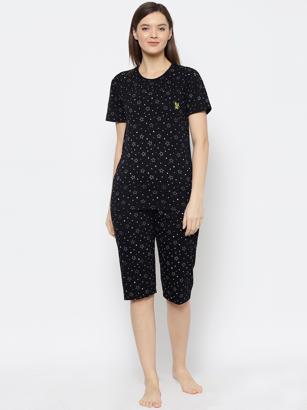 

VIMAL JONNEY Women Black Printed Night Suit