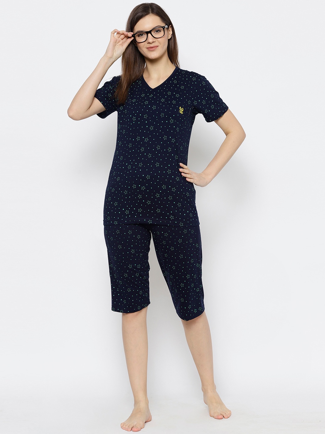 

VIMAL JONNEY Women Navy Blue Printed Night suit