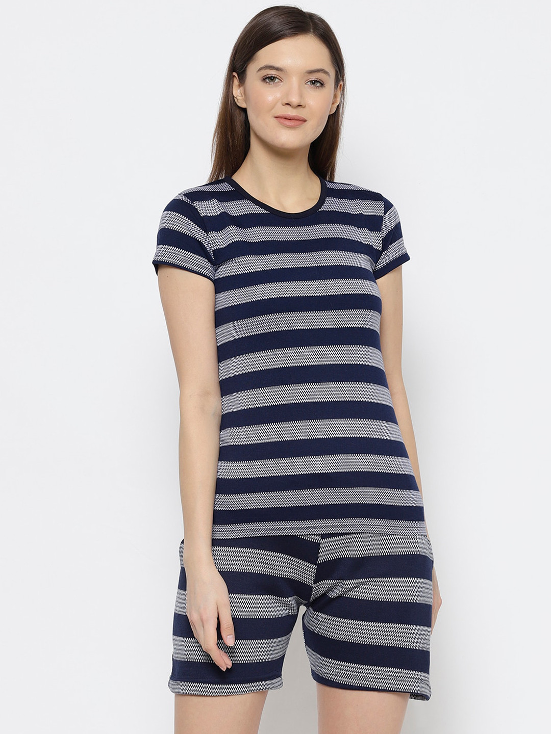 

VIMAL JONNEY Women Navy Blue Striped Night suit