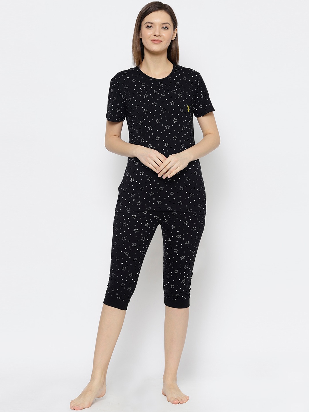 

VIMAL JONNEY Women Black Printed Night suit