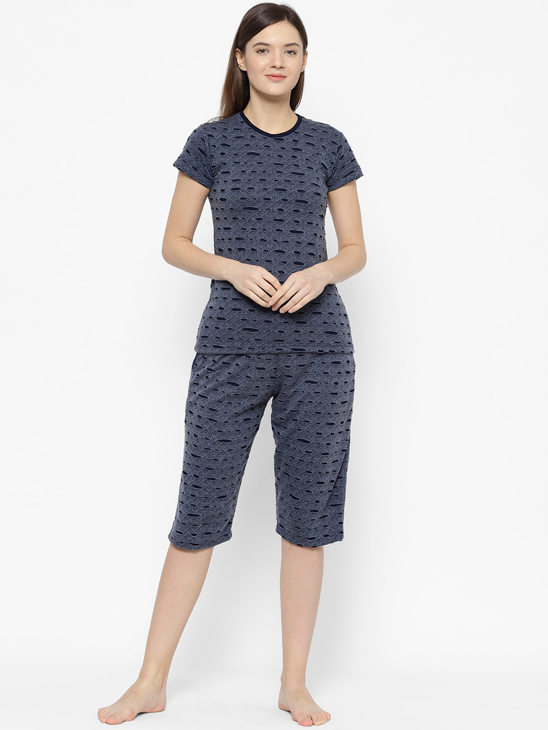 

VIMAL JONNEY Women Navy Blue Printed Night suit