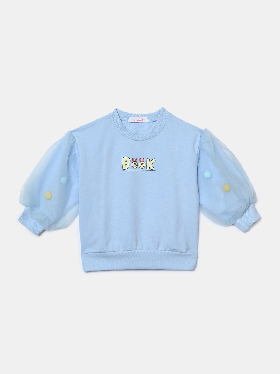 

Hopscotch Girls Blue Printed Sweatshirt