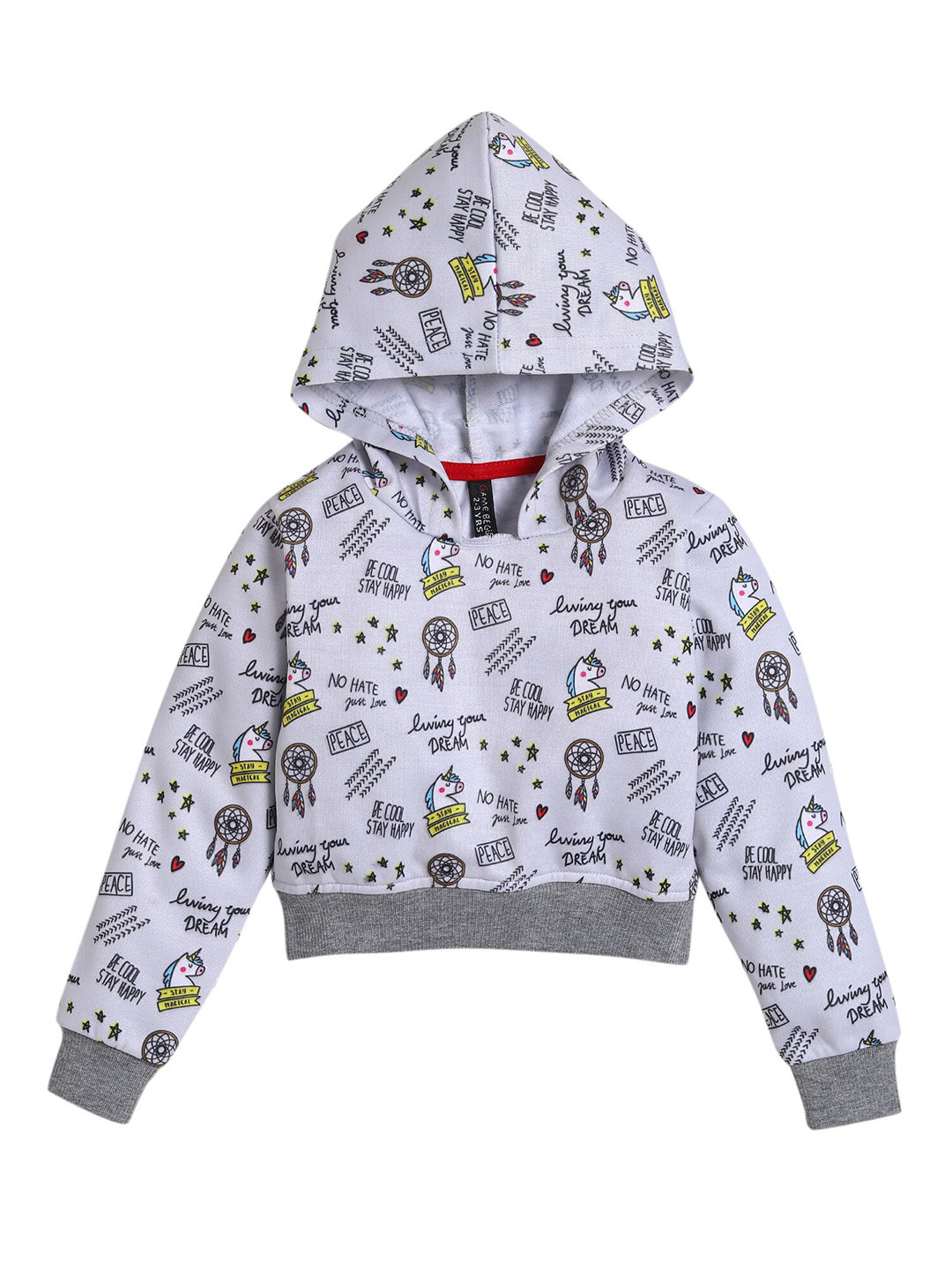 

Hopscotch Girls Grey Printed Hooded Sweatshirt