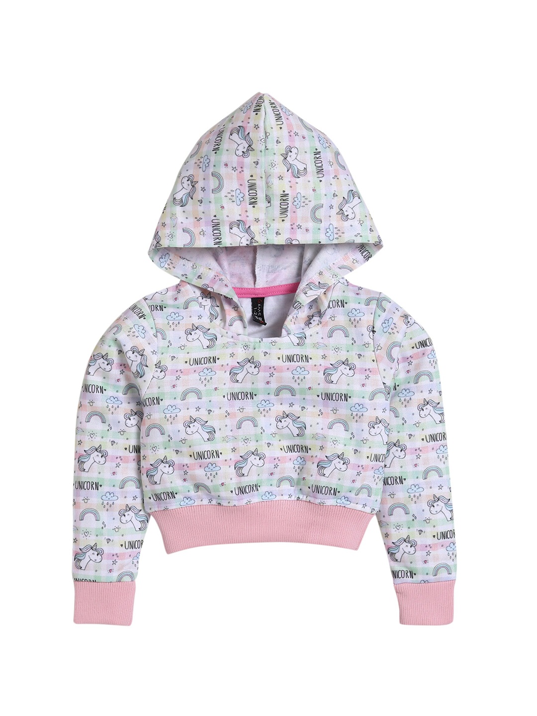 

Hopscotch Girls White Unicorn Printed Hooded Sweatshirt