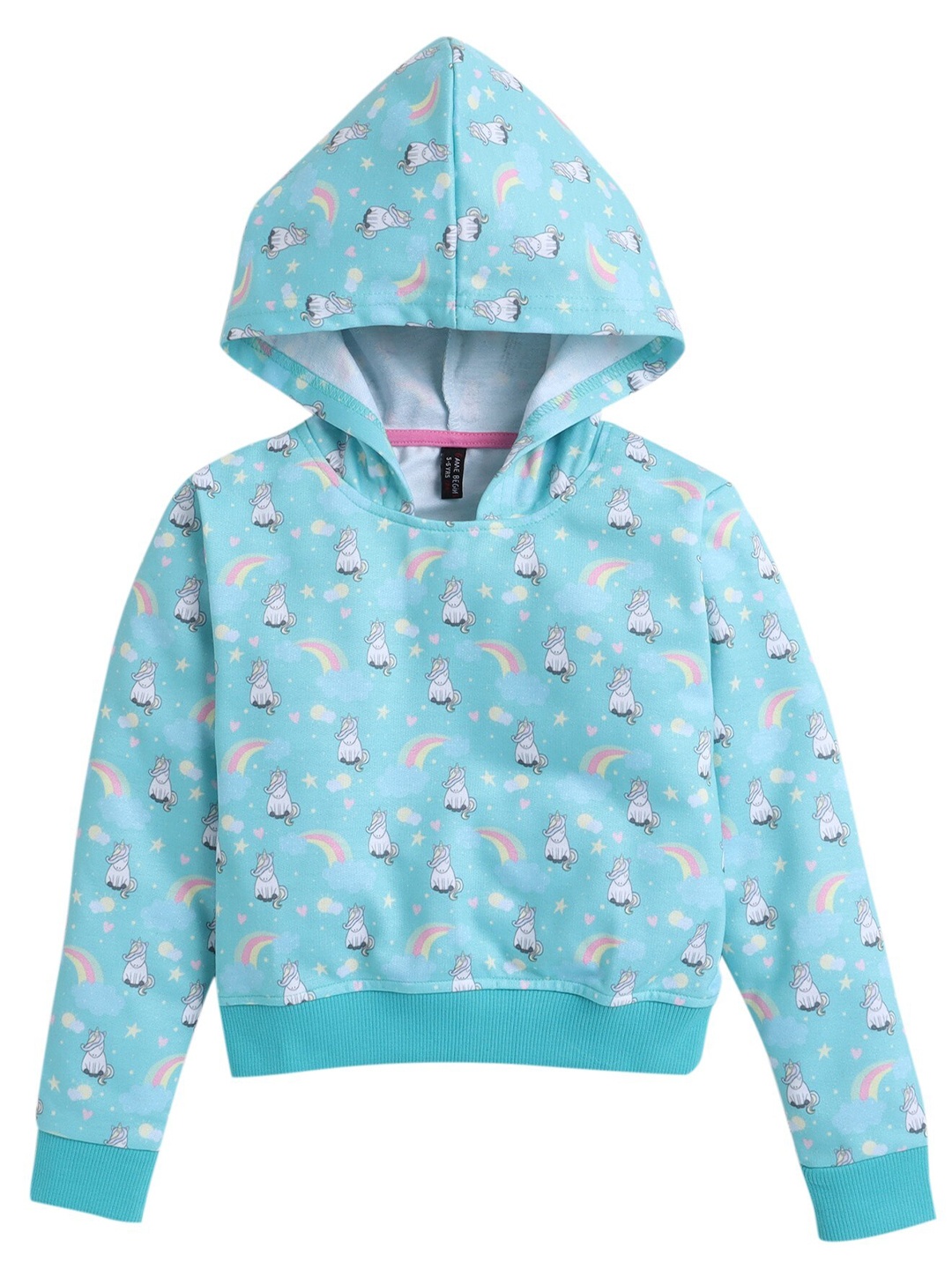 

Hopscotch Girls Green Printed Hooded Sweatshirt