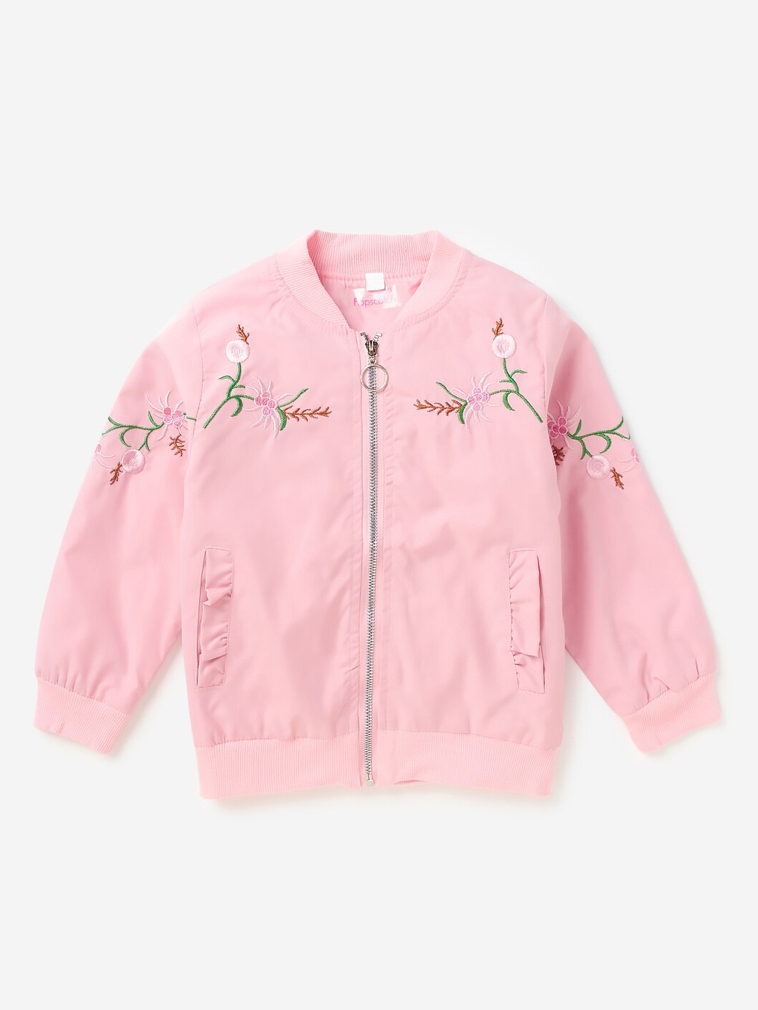 

Hopscotch Girls Pink crystal rose Longline Sporty Jacket with Embroidered