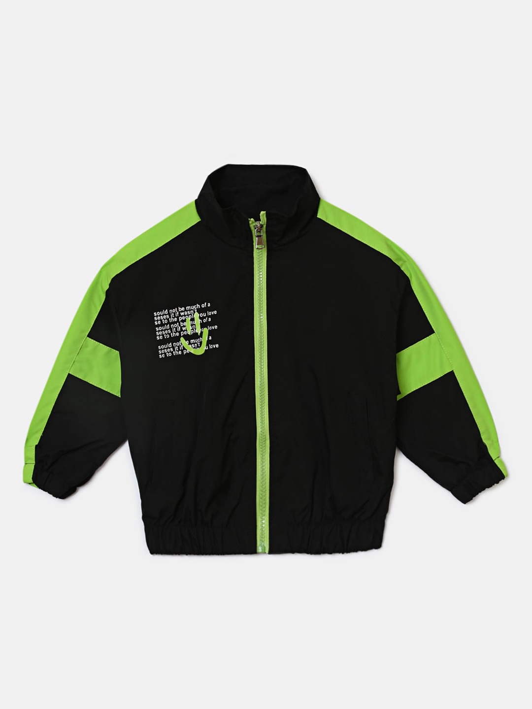 

Hopscotch Boys Black & Green Printed Sporty Jacket