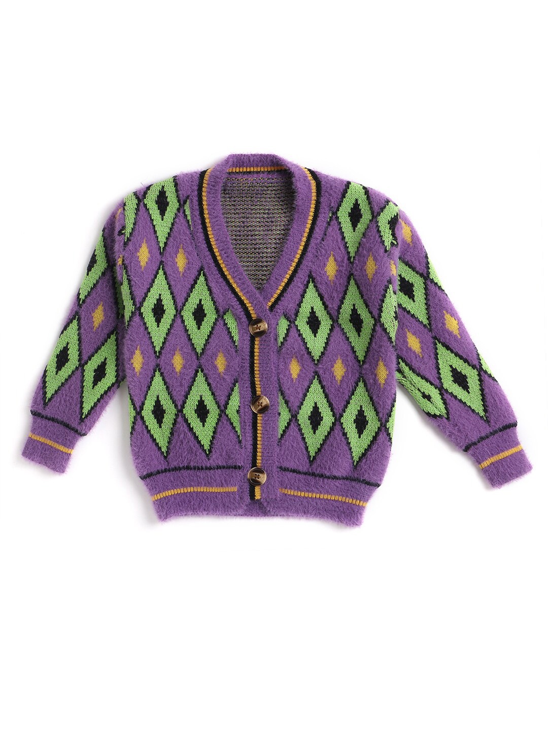 

Hopscotch Girls Purple & Green Geometric Acrylic Cardigan Sweater