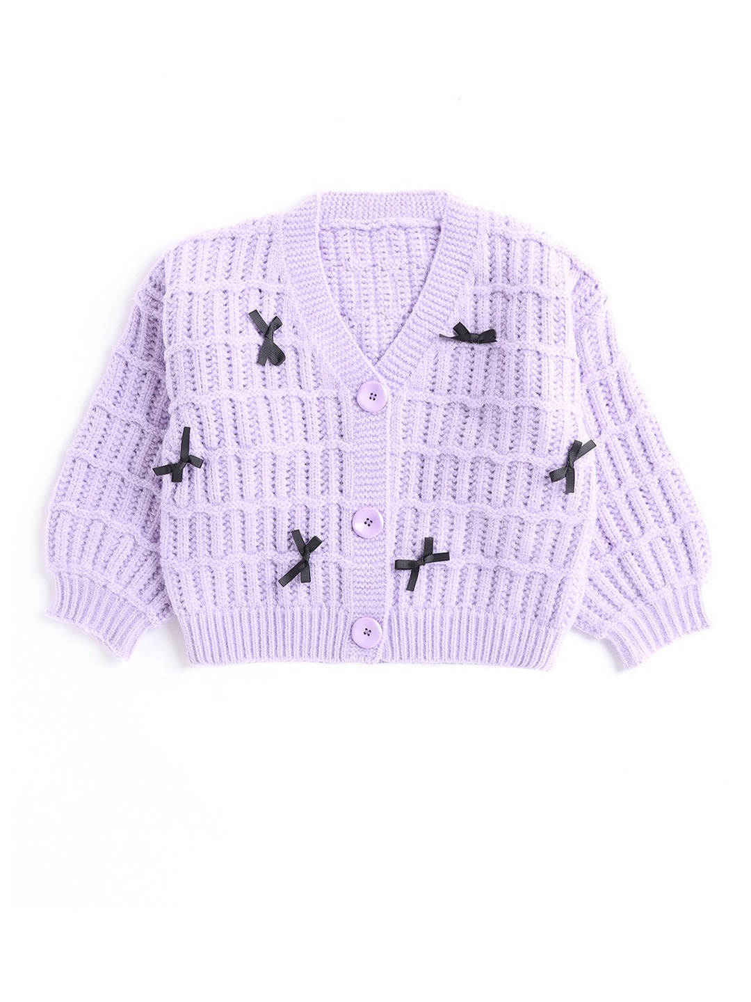 

Hopscotch Girls Lavender & Black Acrylic Cardigan with Applique Detail