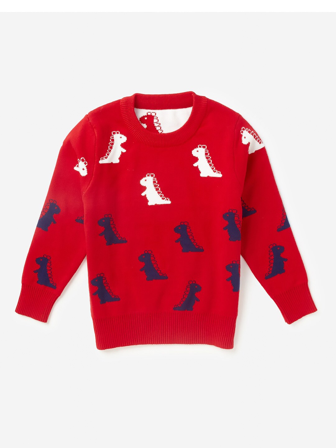 

Hopscotch Boys Red & Navy Blue Printed Round Neck Pullover