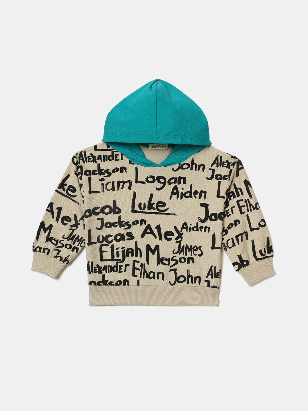 

Hopscotch Boys Beige & Blue Printed Hooded Sweatshirt