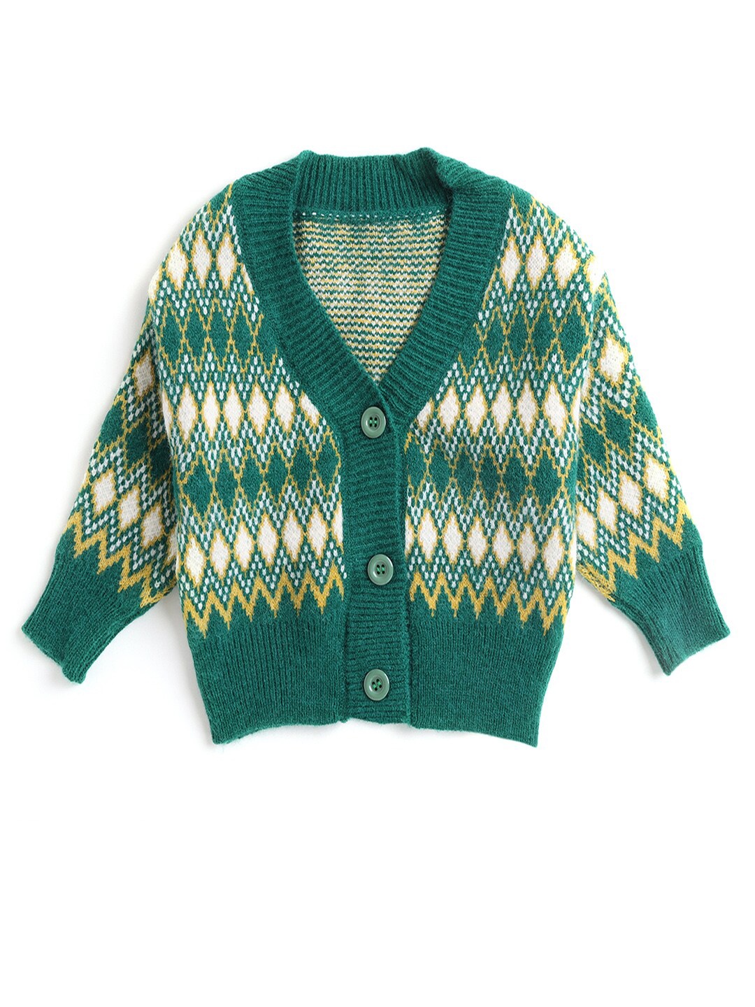 

Hopscotch Girls Green & White Printed Cardigan