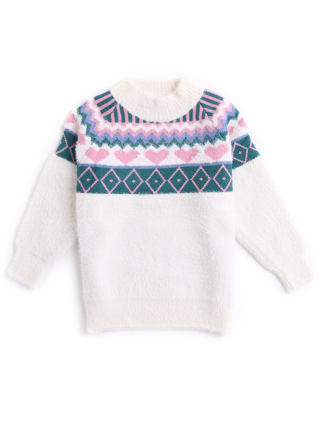 

Hopscotch Girls White & Pink Printed Acrylic Pullover