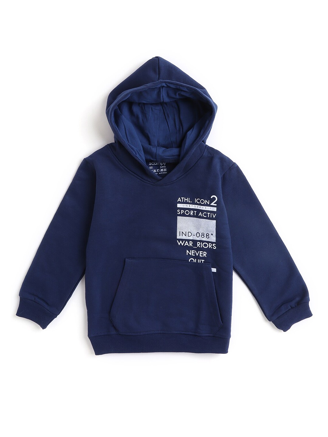 

Hopscotch Boys Blue Printed Hooded Sweatshirt