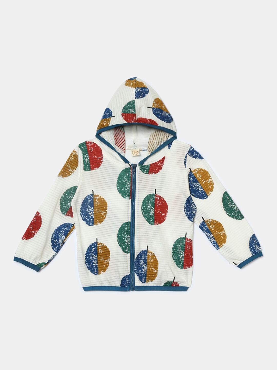 

Hopscotch Girls Blue Longline Varsity Jacket with Patchwork