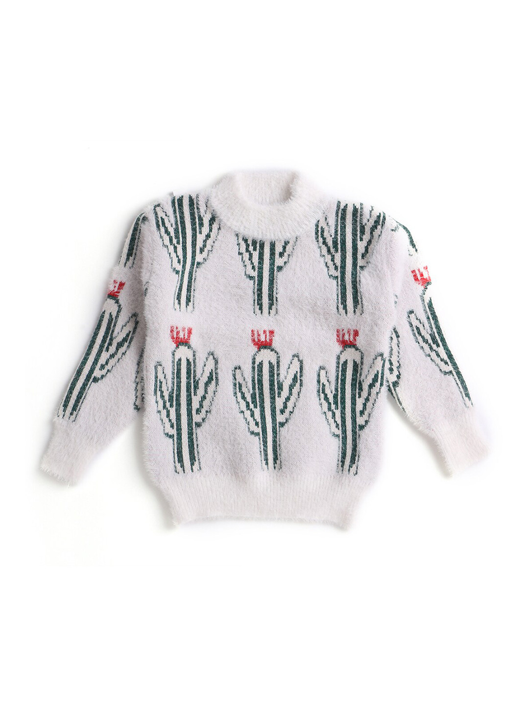 

Hopscotch Girls White & Green Printed Acrylic Pullover