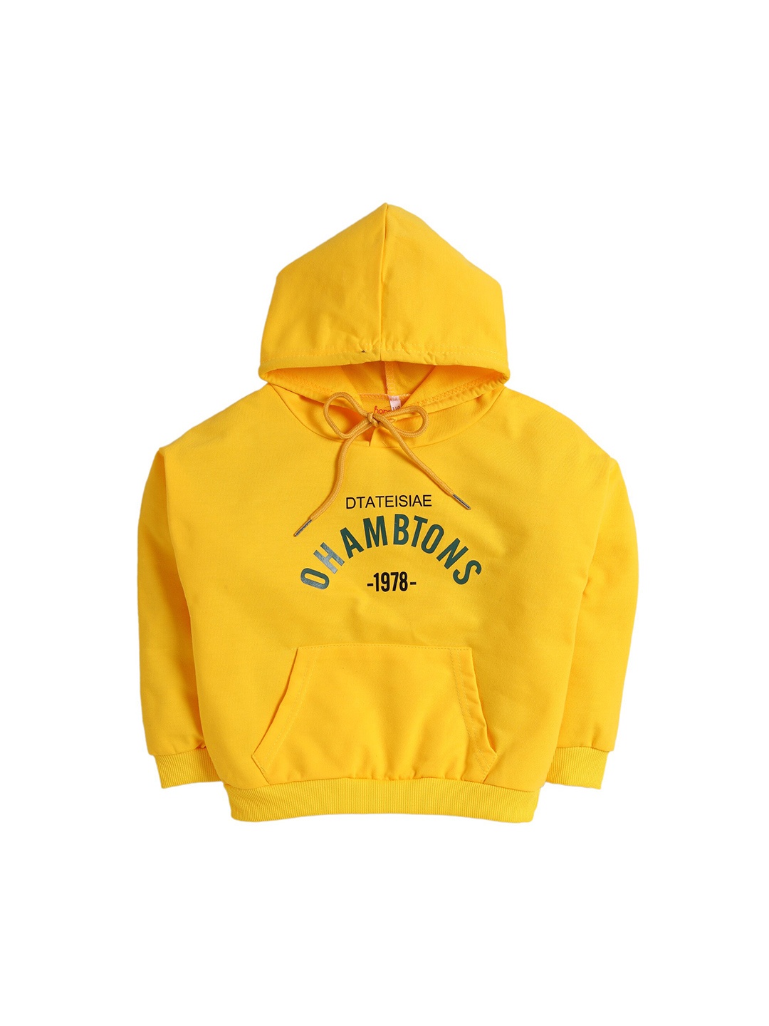 

Hopscotch Boys Yellow Printed Hooded Sweatshirt