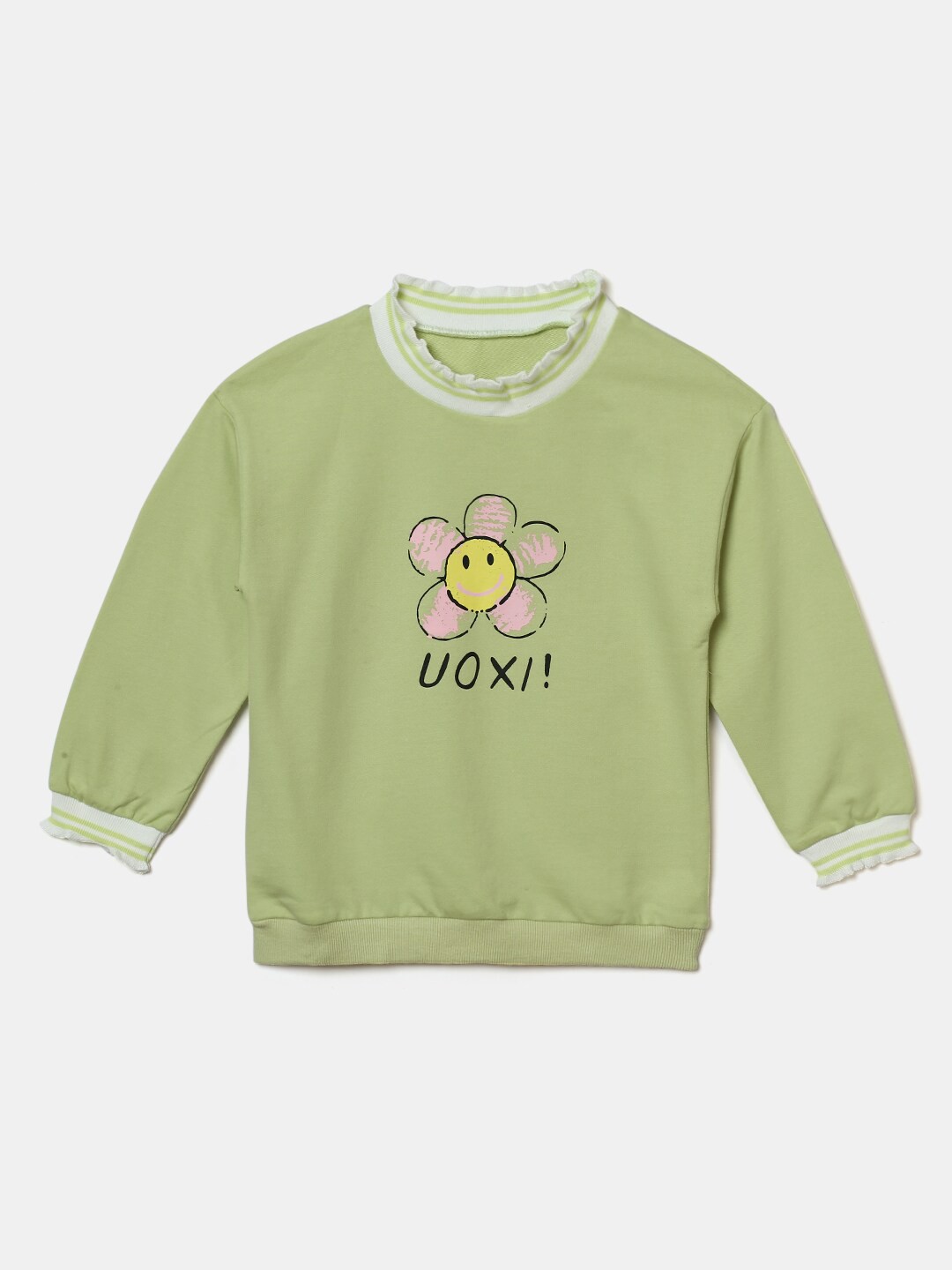 

Hopscotch Girls Green Printed Pure Cotton Sweatshirt