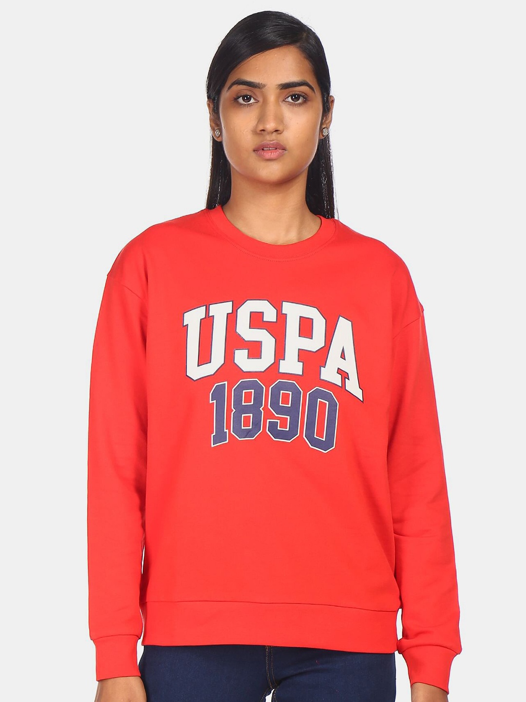 

U S Polo Assn Women Red Printed Sweatshirt