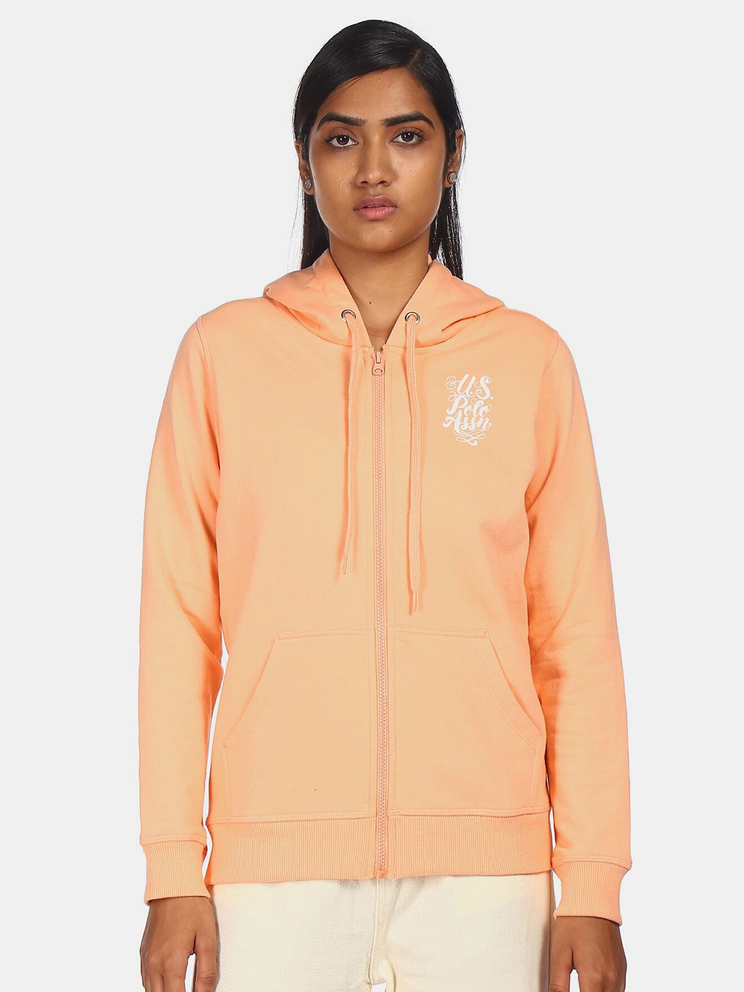 

U S Polo Assn Women Orange Hooded Sweatshirt