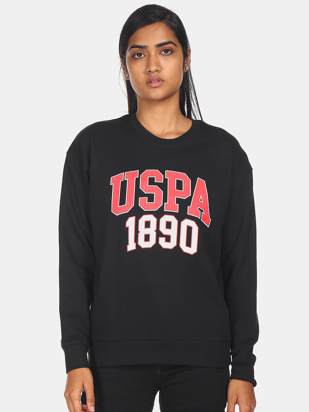 

U S Polo Assn Women Black Printed Sweatshirt