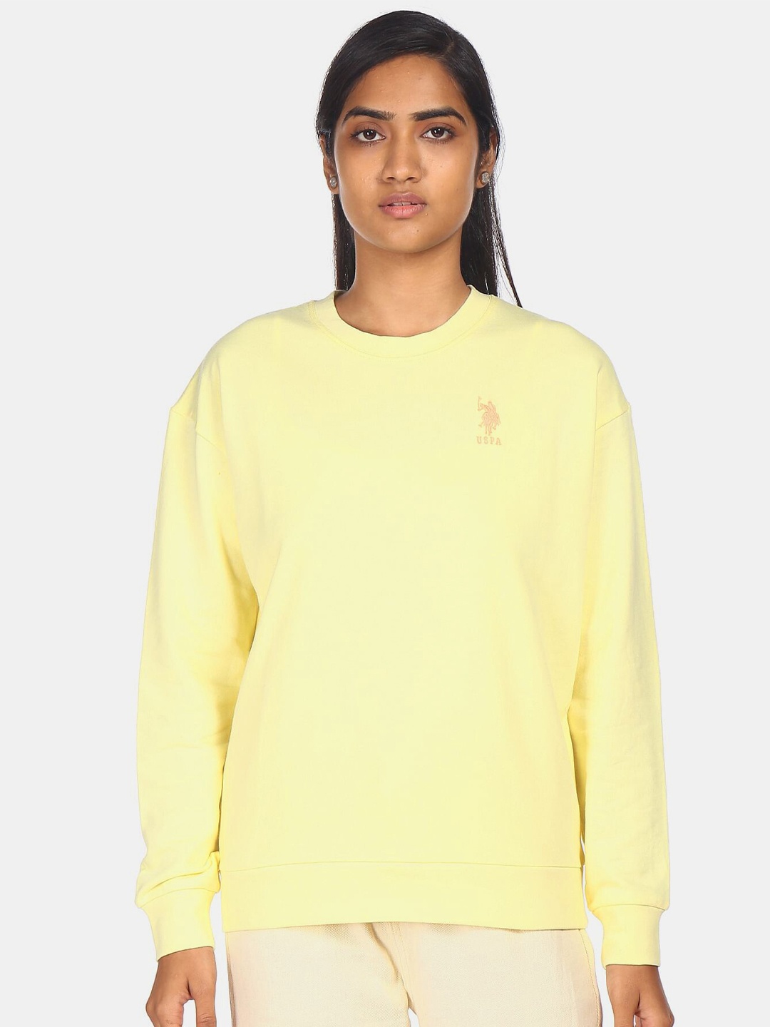 

U S Polo Assn Women Yellow Solid Sweatshirt