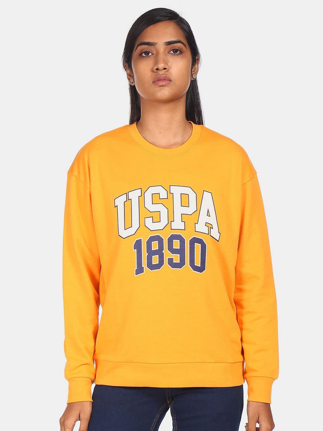 

U S Polo Assn Women Yellow Printed Sweatshirt