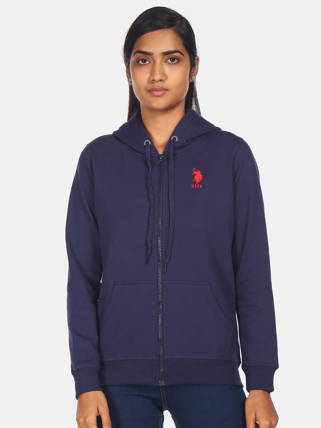

U S Polo Assn Women Navy Blue Hooded Sweatshirt