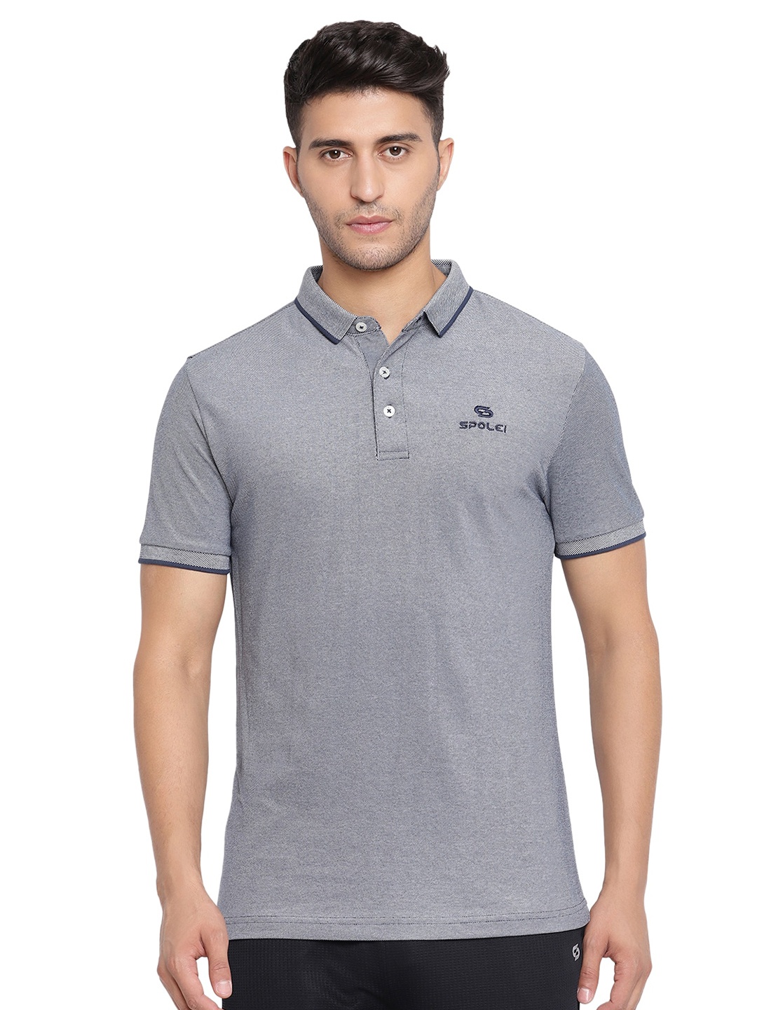 

Spolei Men Grey Polo Collar Slim Fit Cotton T-shirt