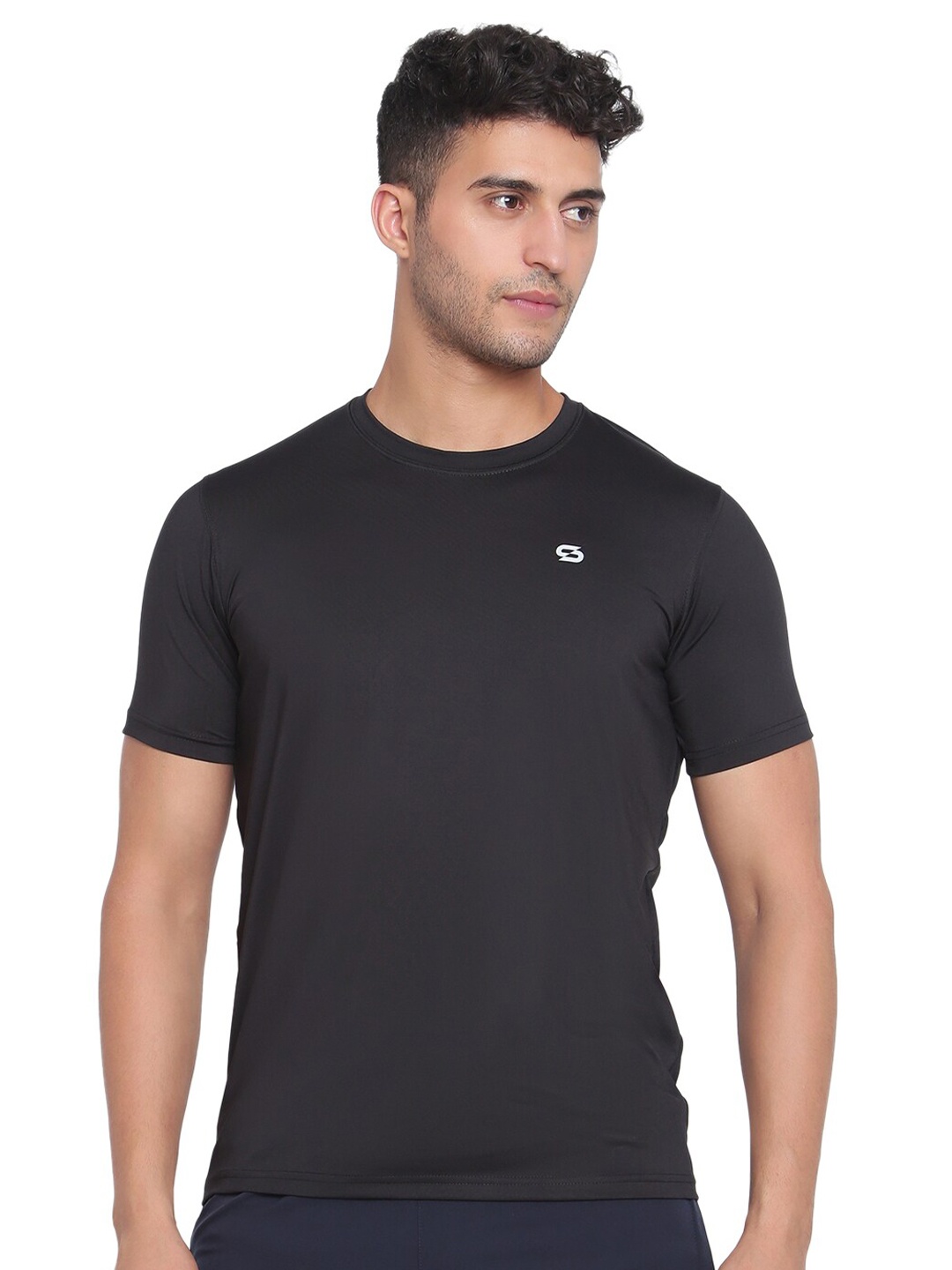 

Spolei Men Black Slim Fit T-shirt