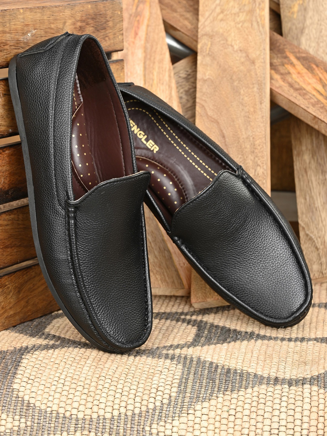 

MENGLER Men Black Synthetic Leather Round Toe Loafers