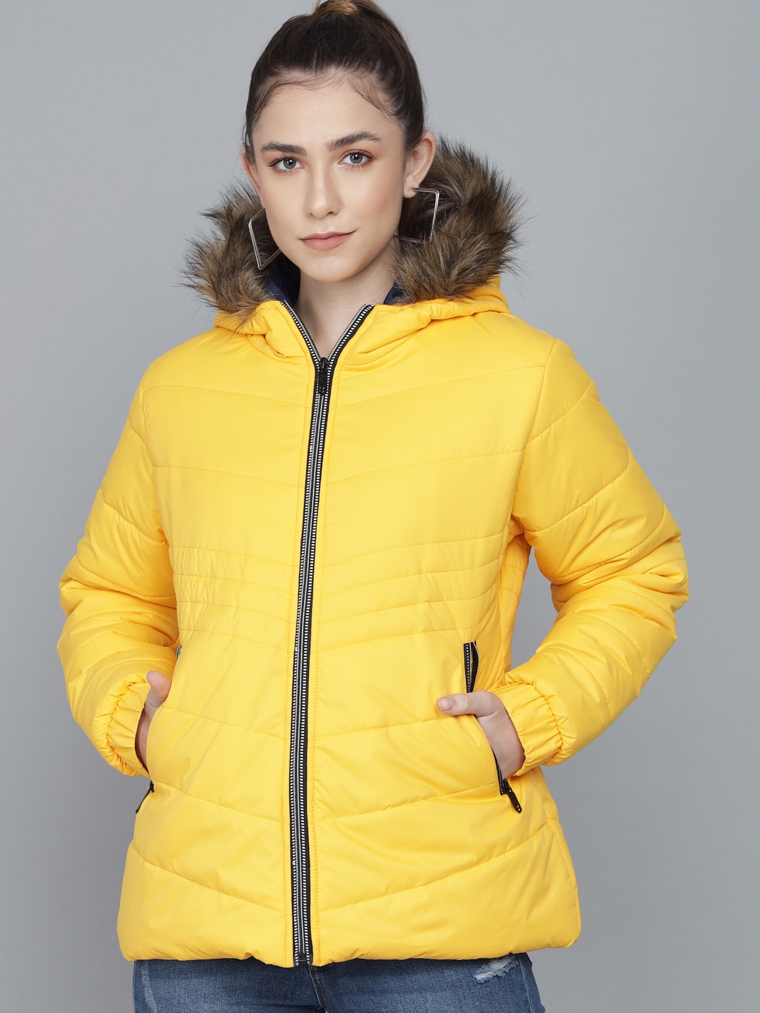 

Kotty Women Yellow Hooded Puffer Jacket