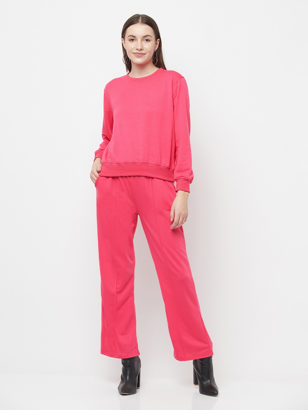 

iki chic Women Pink Sweatshirt And Trousers Set