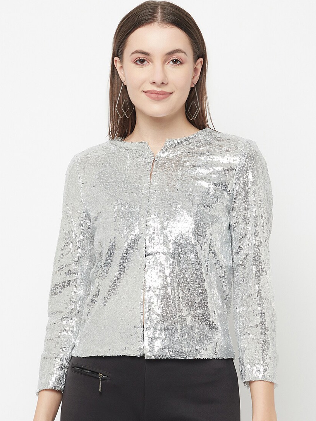 

iki chic Women Silver-Toned Lightweight Outdoor Tailored Jacket