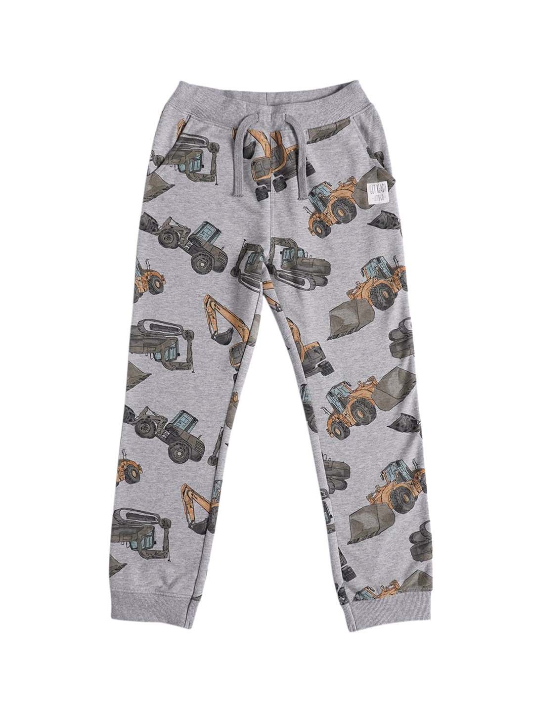 

Jack & Jones Boys Grey Melange Graphic Printed Cotton Joggers
