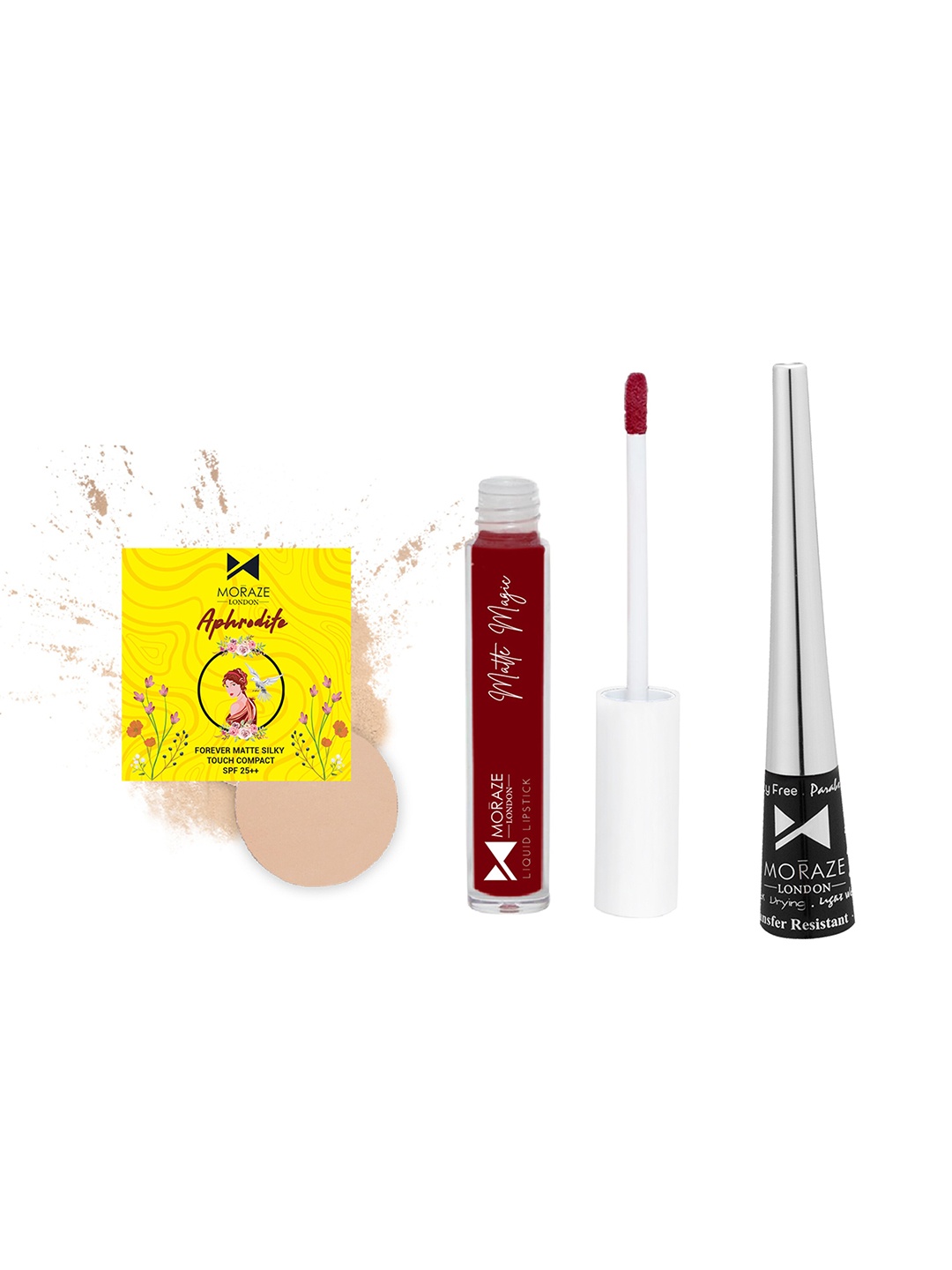 

Moraze Combo of 3 Eyeliner, Lipstick & Compact Powder, Multi